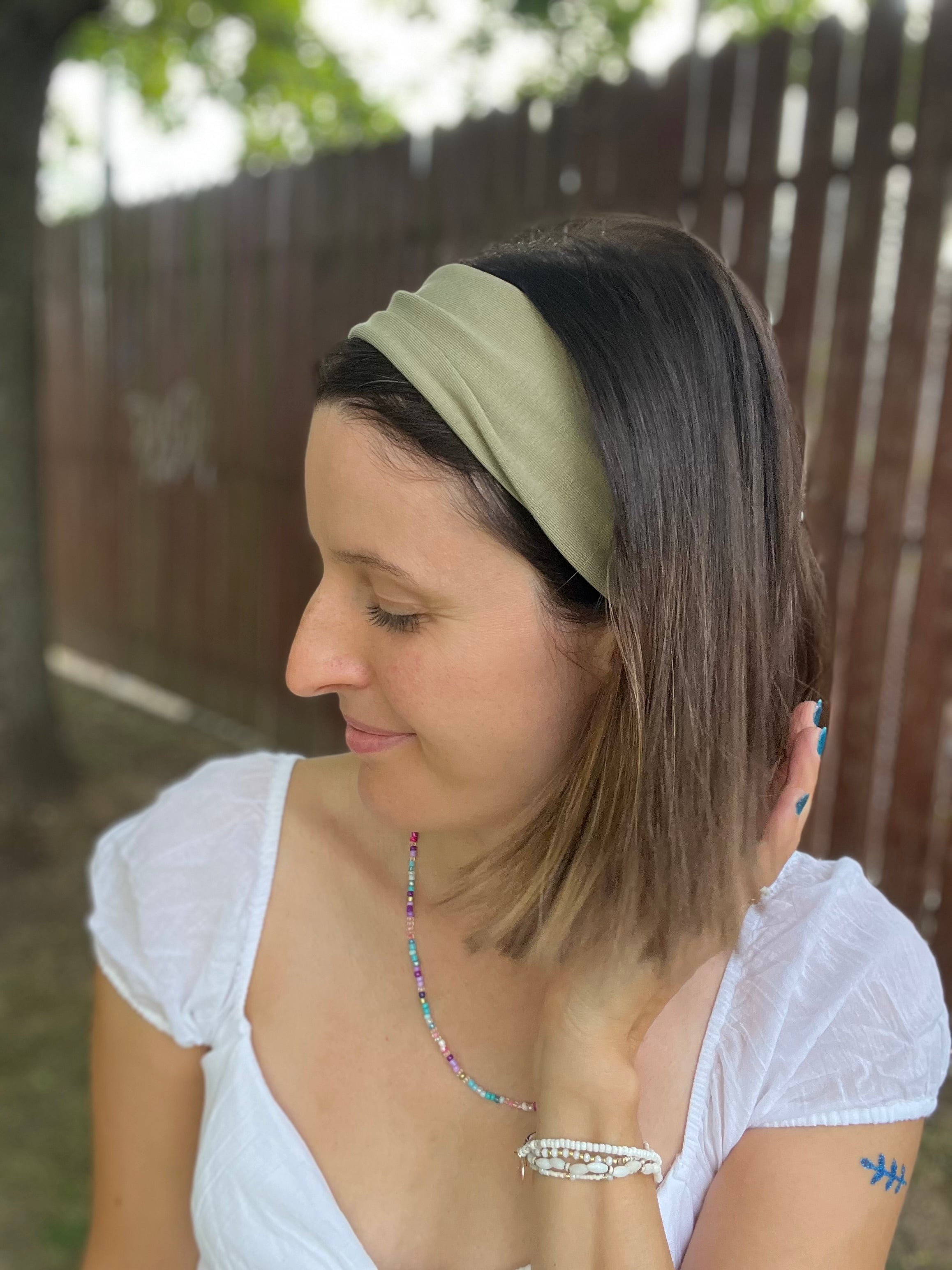 Yoga Haarband – 9cm breit, einlagig, nahtlose Seitenkanten, Baumwolljersey (Uni & Muster)