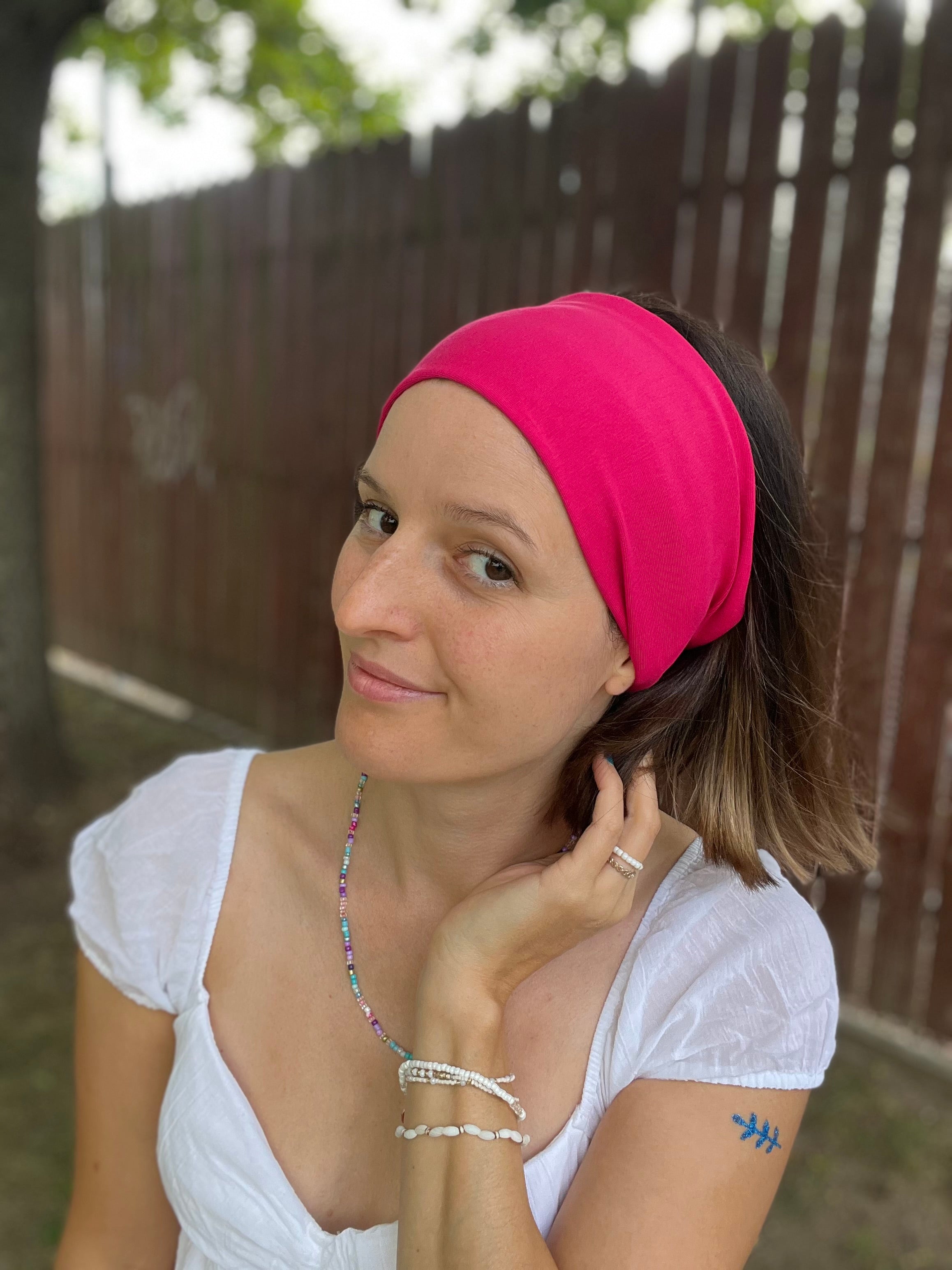 Yoga Haarband – 16 cm breit, einlagig, nahtlose Seitenkanten, Baumwolljersey (Uni & Muster)