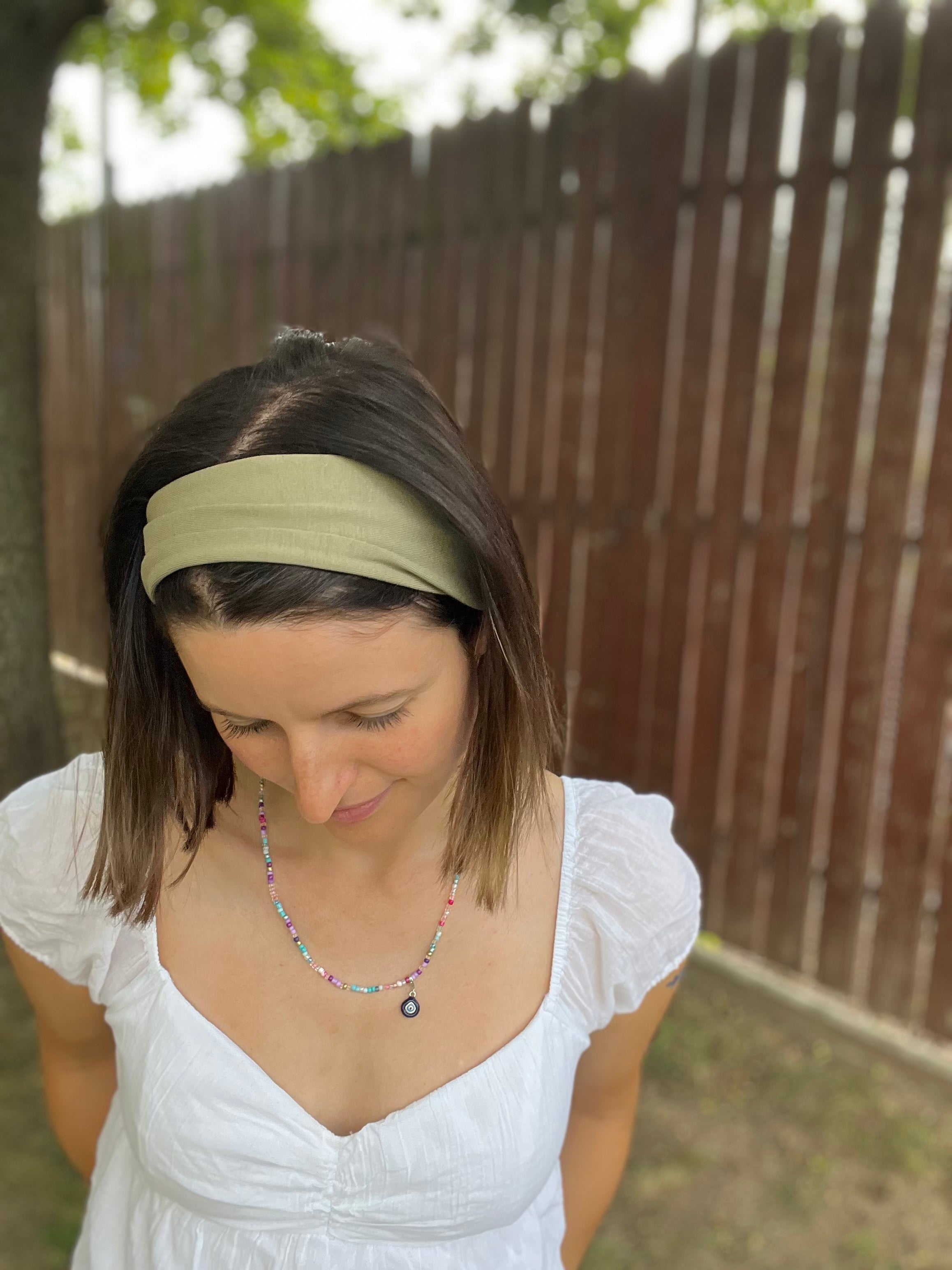 Yoga Haarband – 9cm breit, einlagig, nahtlose Seitenkanten, Baumwolljersey (Uni & Muster)