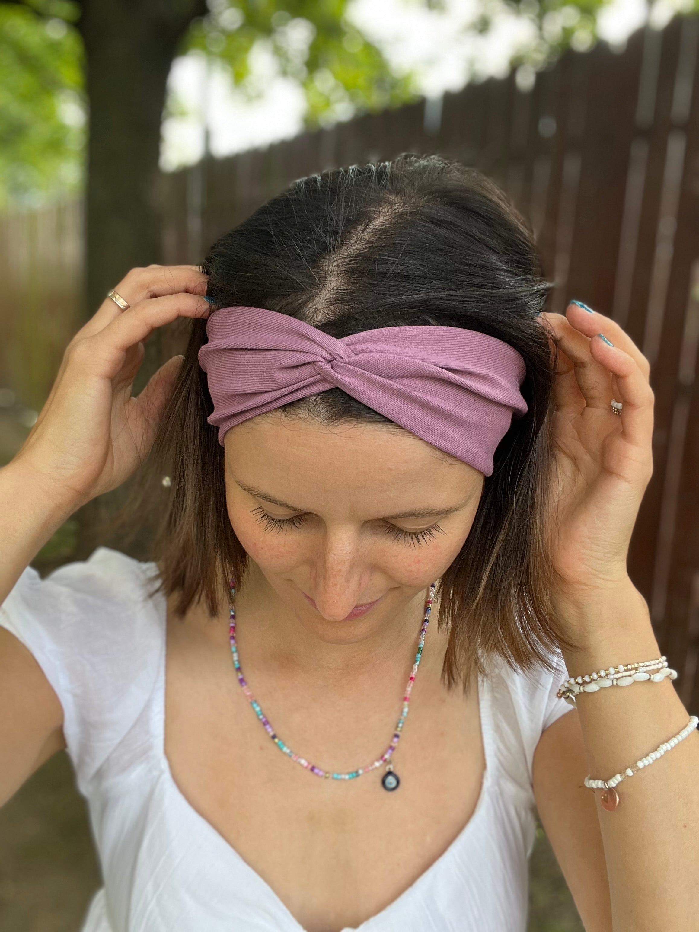 Bandeau Haarband – 9cm breit, einlagig, nahtlose Seitenkanten, Baumwolljersey (Uni & Muster)