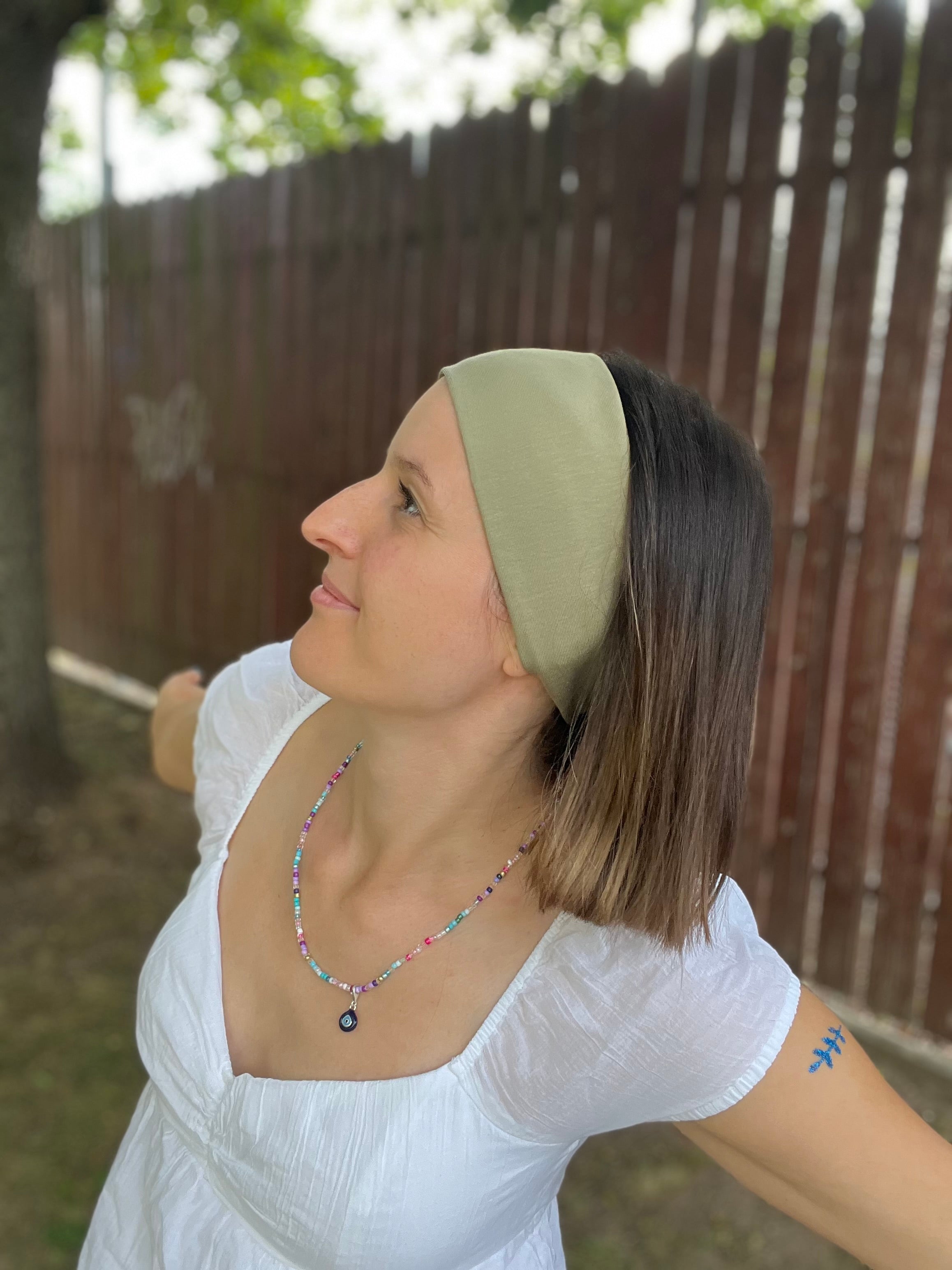 Yoga Haarband – 9cm breit, einlagig, nahtlose Seitenkanten, Baumwolljersey (Uni & Muster)