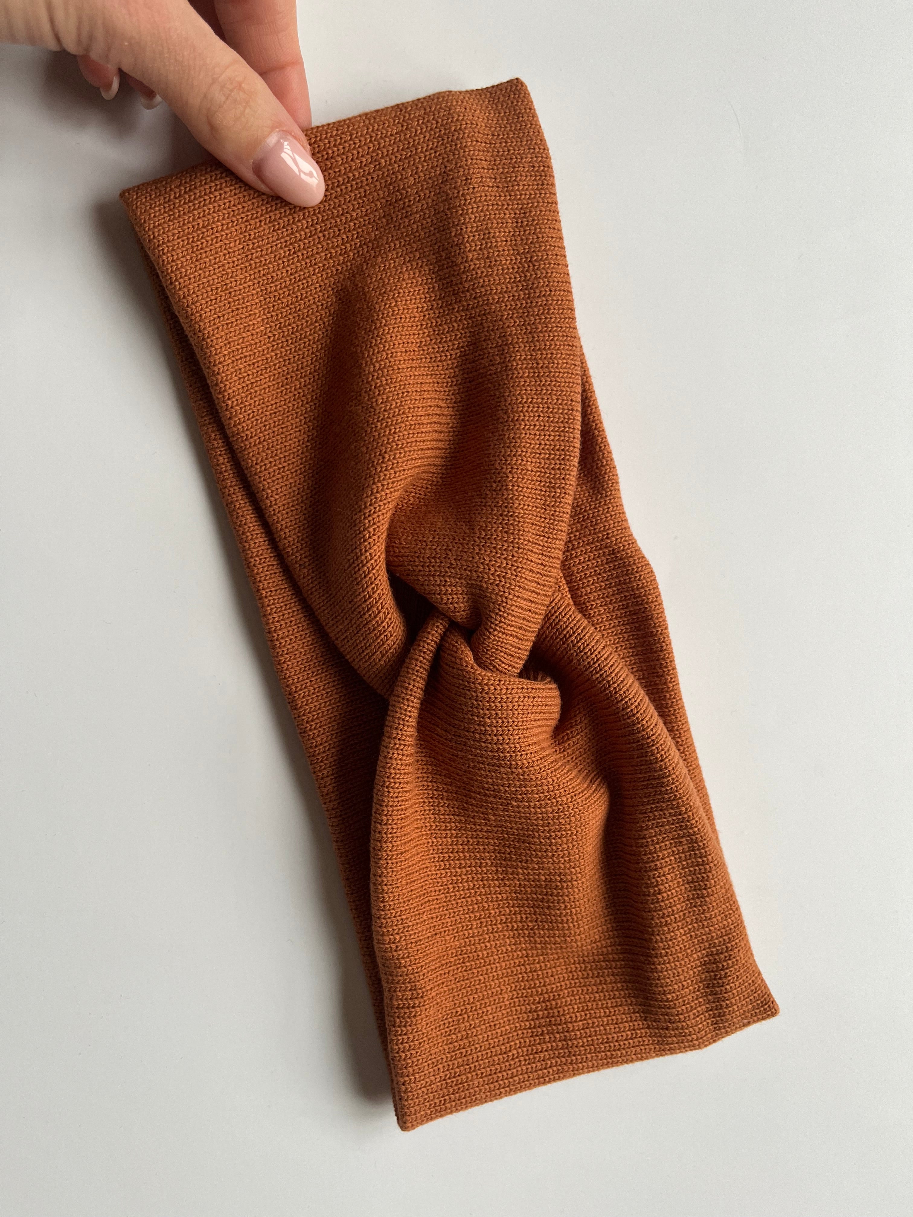 Strick Haarband aus Baumwolle in Zimt