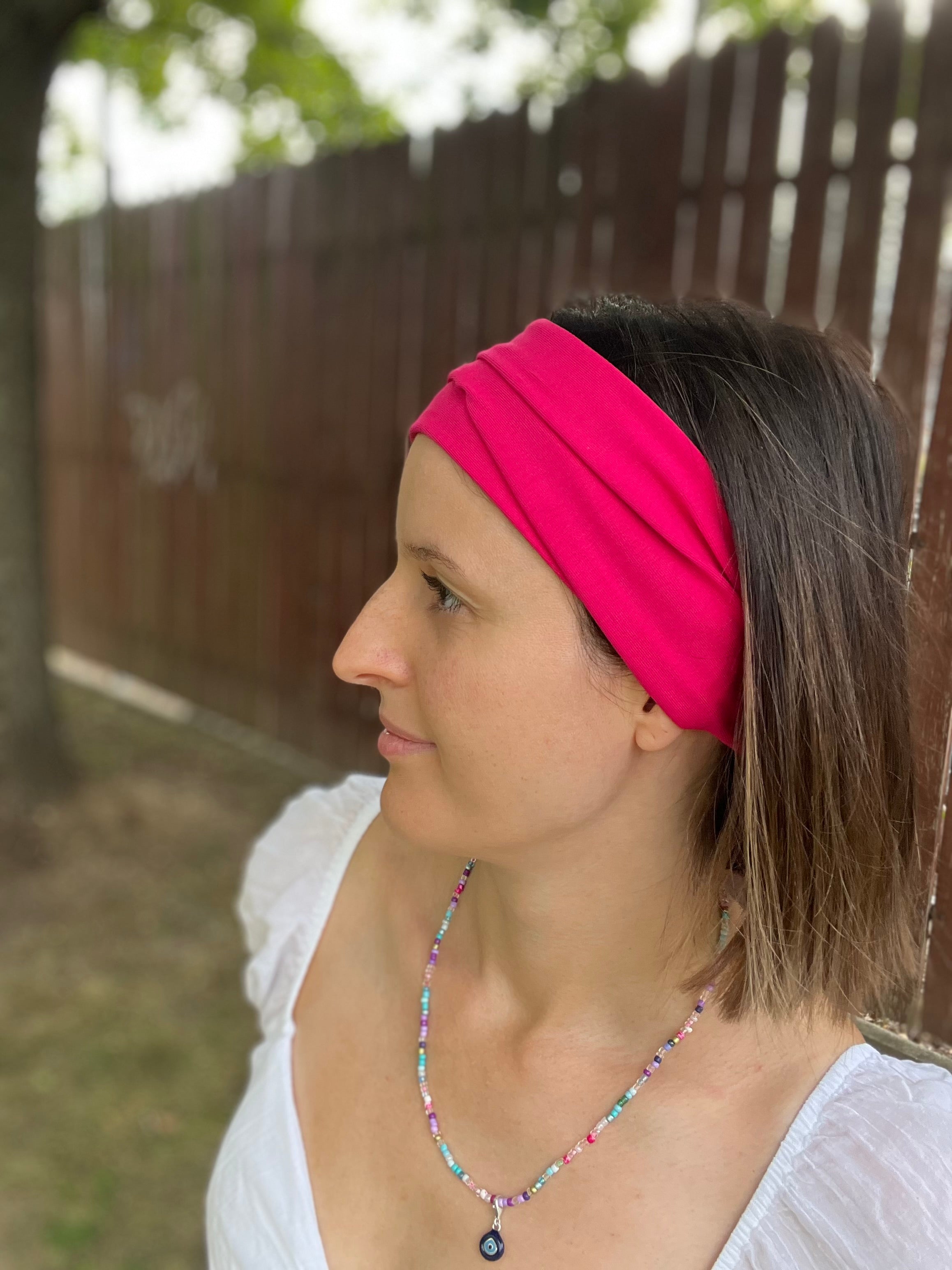 Yoga Haarband – 16 cm breit, einlagig, nahtlose Seitenkanten, Baumwolljersey (Uni & Muster)