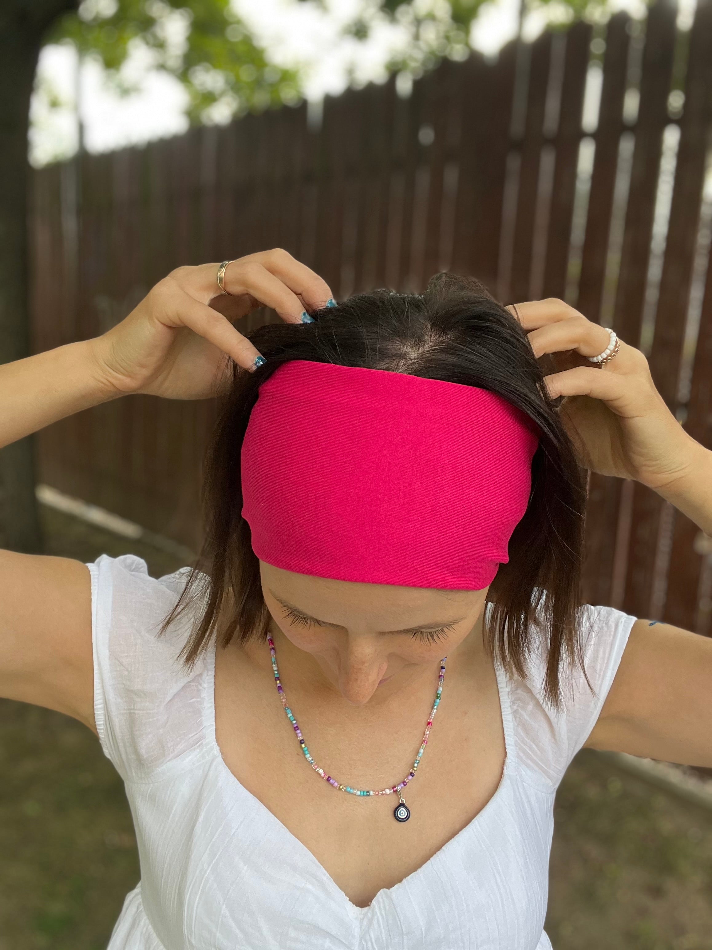 Yoga Haarband – 16 cm breit, einlagig, nahtlose Seitenkanten, Baumwolljersey (Uni & Muster)