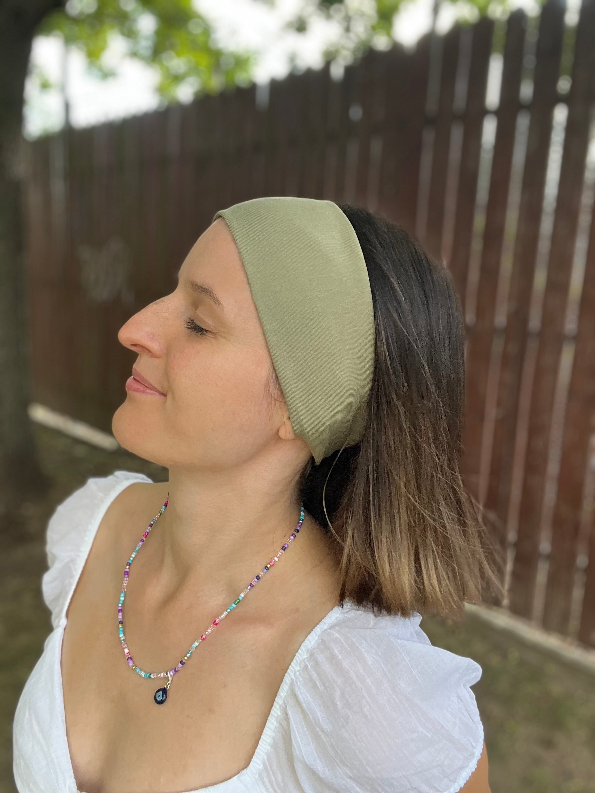 Yoga Haarband – 9cm breit, einlagig, nahtlose Seitenkanten, Baumwolljersey (Uni & Muster)