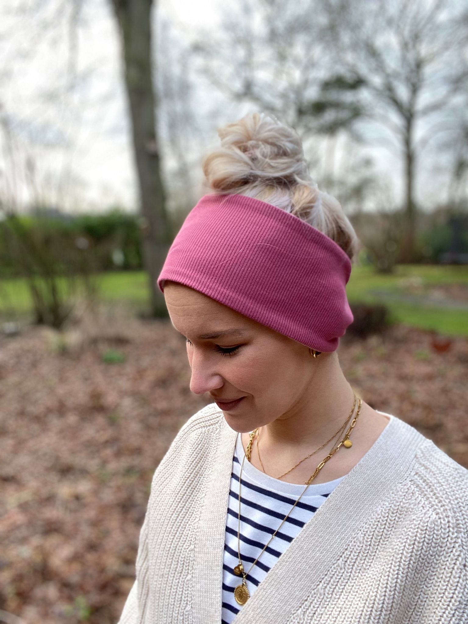 Mini-Auflage Winterstirnband – Himbeere & Altrosa Fleece, weich & handgefertigt