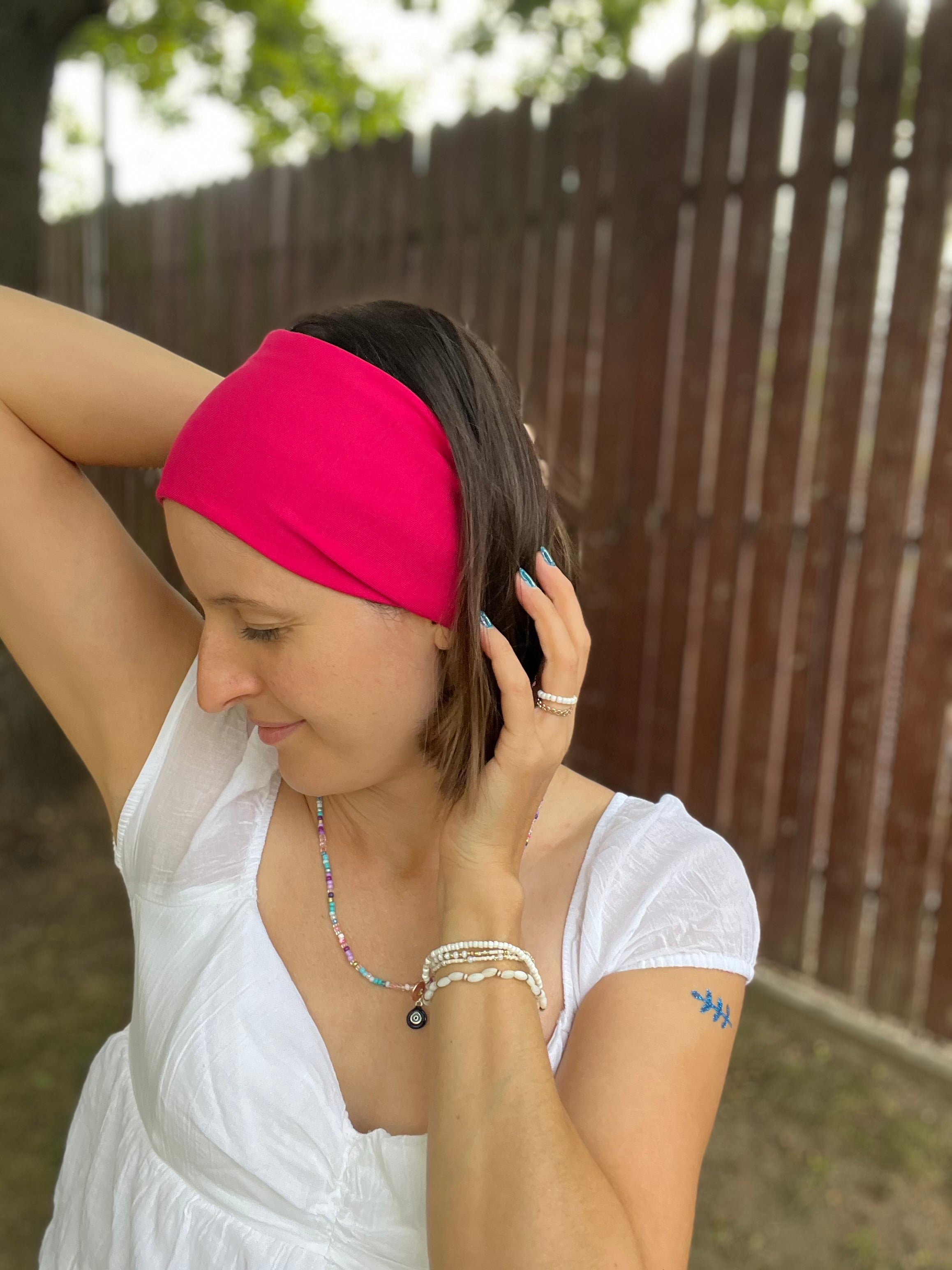 Yoga Haarband – 16 cm breit, einlagig, nahtlose Seitenkanten, Baumwolljersey (Uni & Muster)