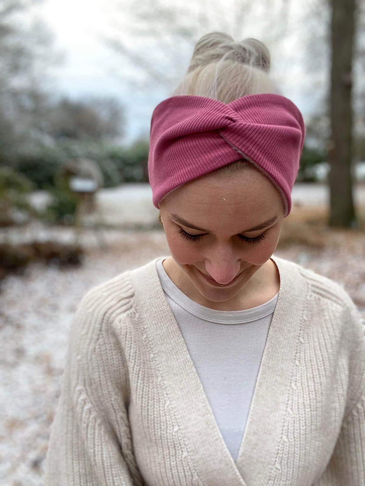 Mini-Auflage Winterstirnband – Himbeere & Altrosa Fleece, weich & handgefertigt