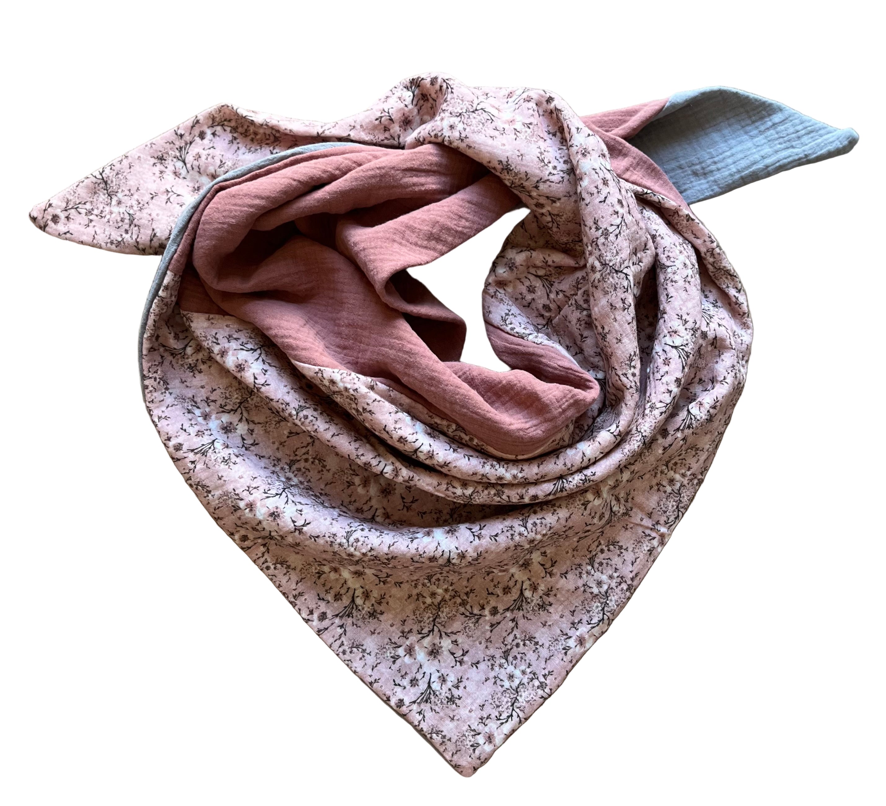 Signatur Musselin Halstuch „Rosa Blüte“ – weich, leicht & handgefertigt