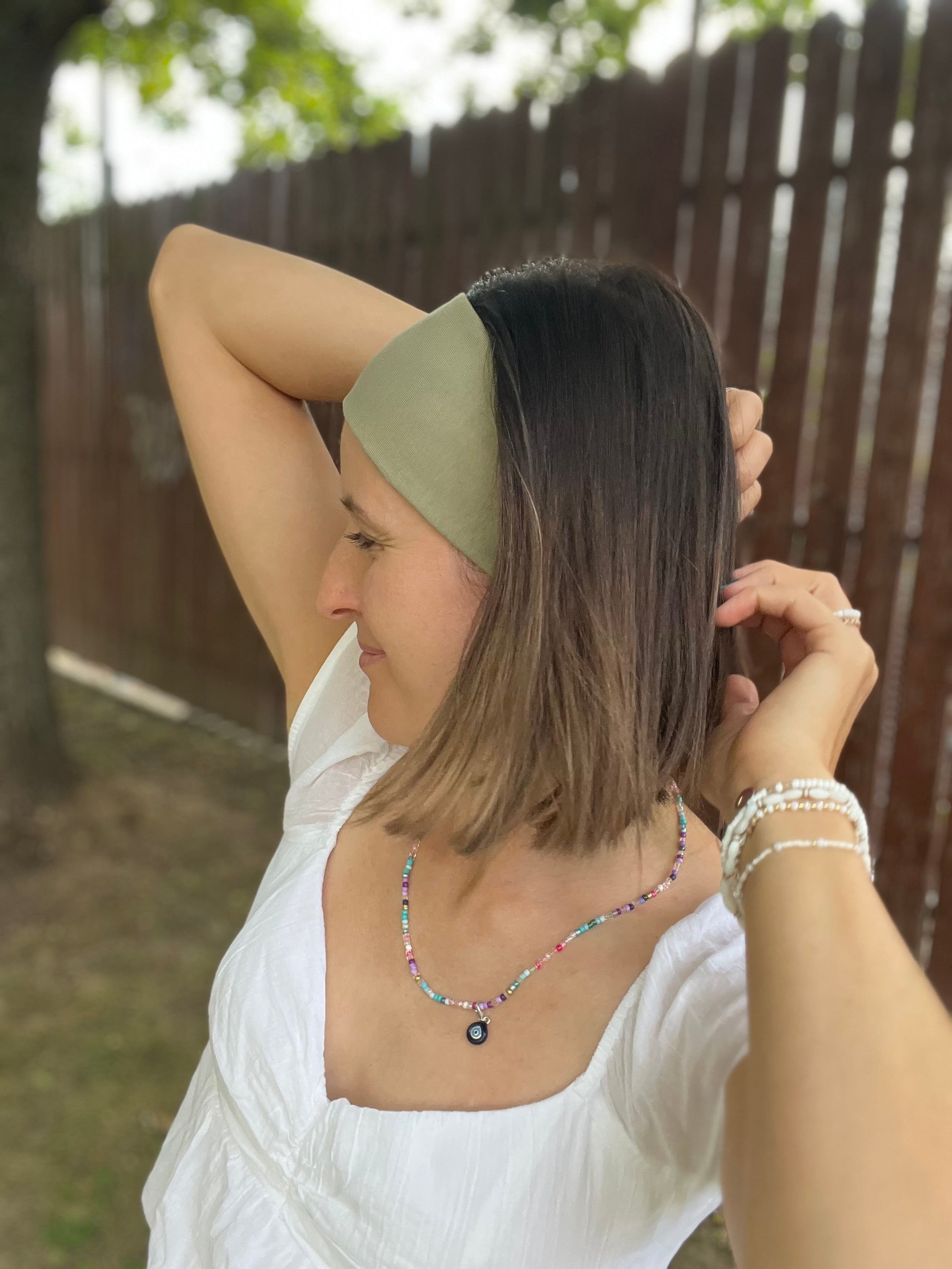 Yoga Haarband – 9cm breit, einlagig, nahtlose Seitenkanten, Baumwolljersey (Uni & Muster)