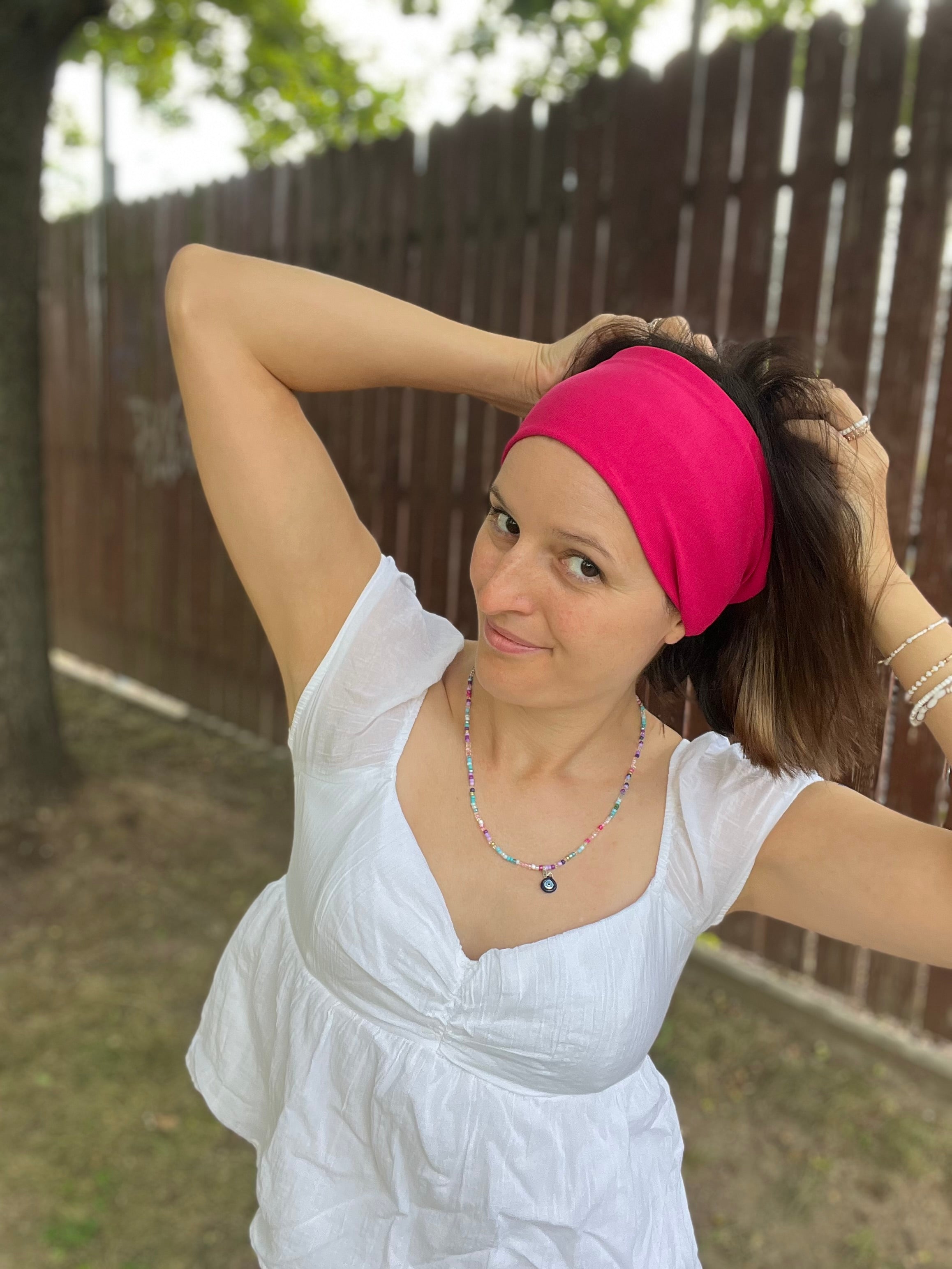 Yoga Haarband – 16 cm breit, einlagig, nahtlose Seitenkanten, Baumwolljersey (Uni & Muster)