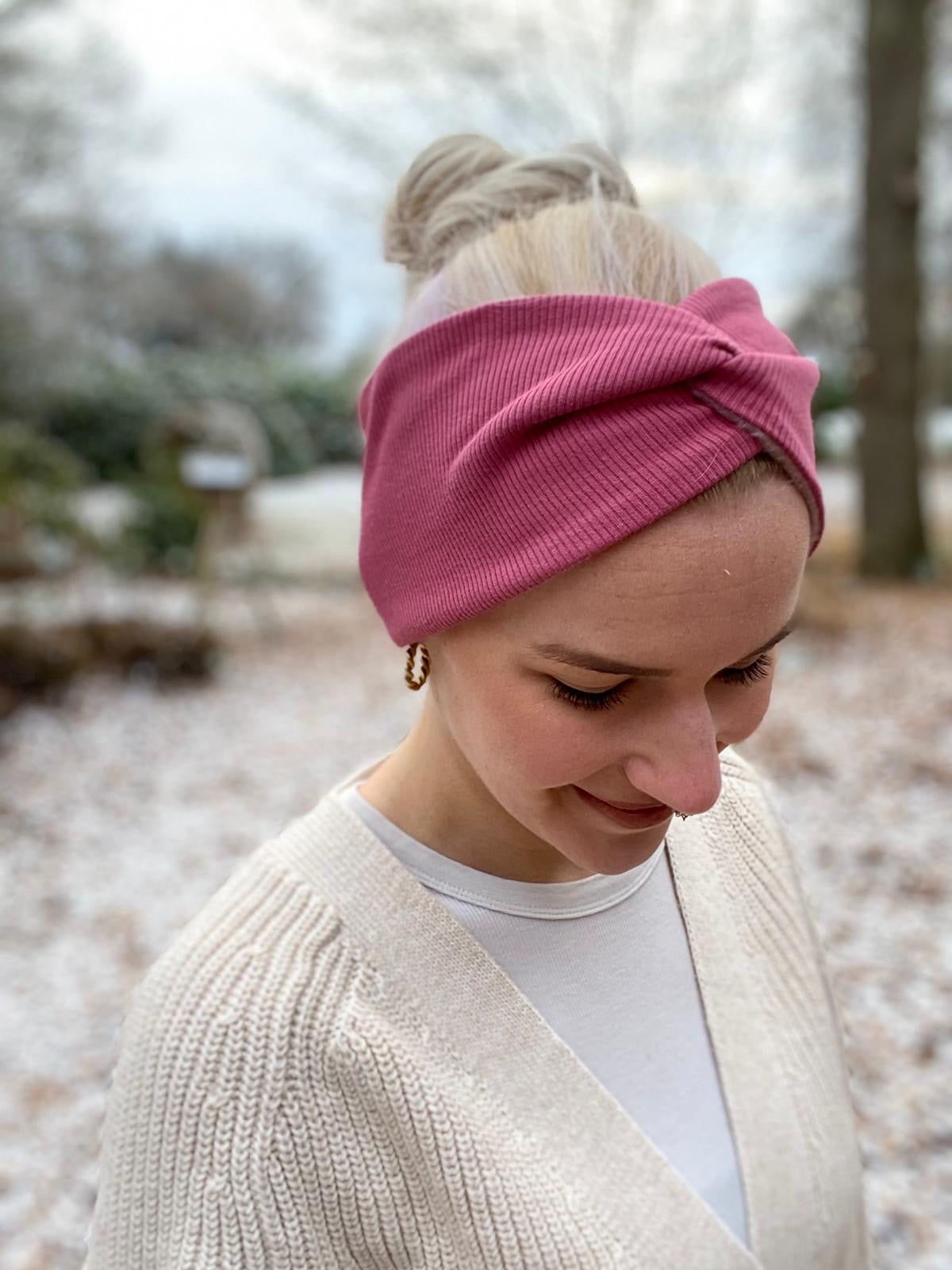 Mini-Auflage Winterstirnband – Himbeere & Altrosa Fleece, weich & handgefertigt