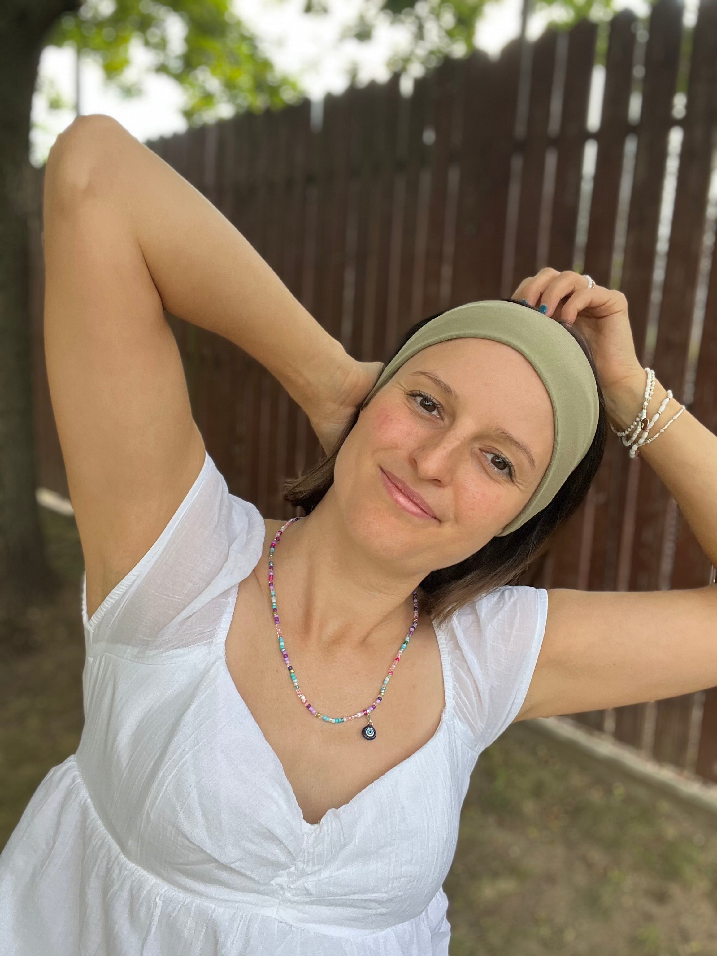 Yoga Haarband – 9cm breit, einlagig, nahtlose Seitenkanten, Baumwolljersey (Uni & Muster)