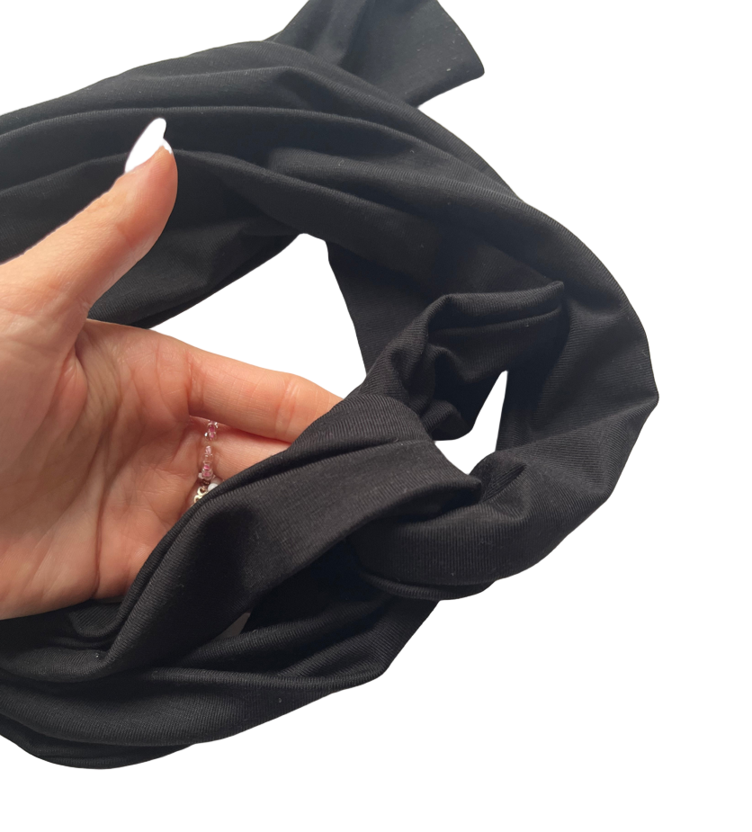 Bambus Bindehaarband Schwarz – handgefertigt, 96% Bambus, 4% Elasthan – weich, dehnbar, Haarband