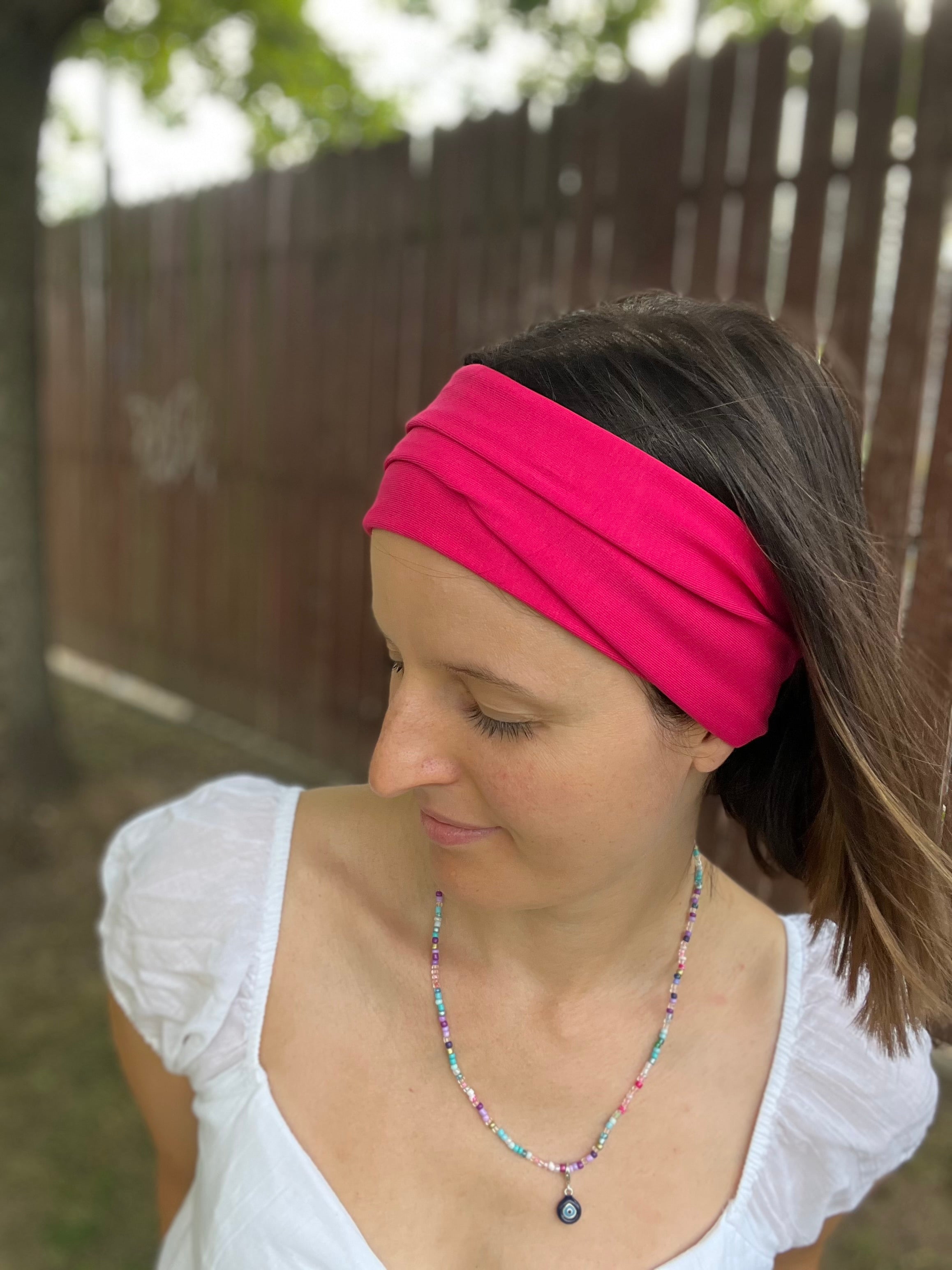 Yoga Haarband – 16 cm breit, einlagig, nahtlose Seitenkanten, Baumwolljersey (Uni & Muster)