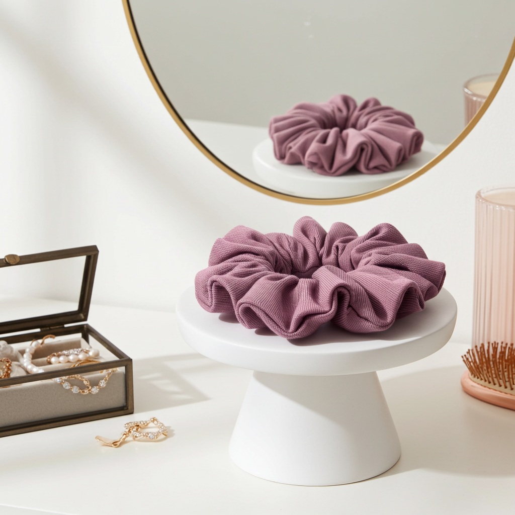 Handgefertigtes Scrunchie aus Bambusstoff in Kurkuma – weich, elastisch & haarfreundlich. Perfekt für Alltag, Sport oder Freizeit‑Looks.