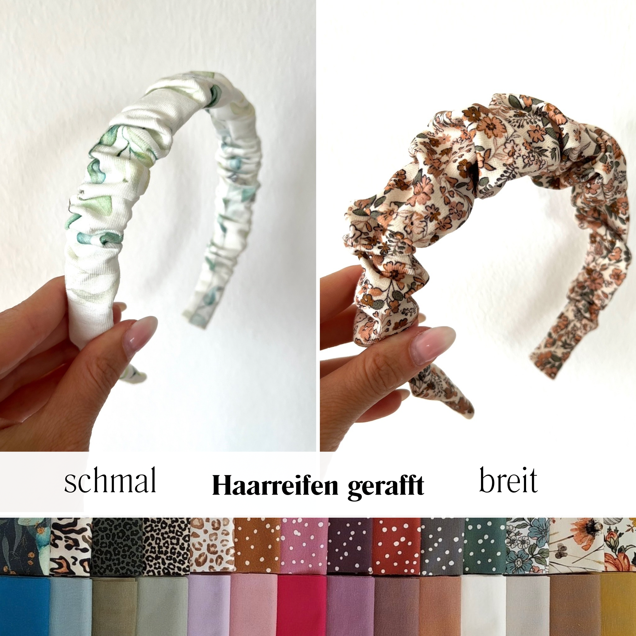 Haarreifen gerafft - schmal o. breit