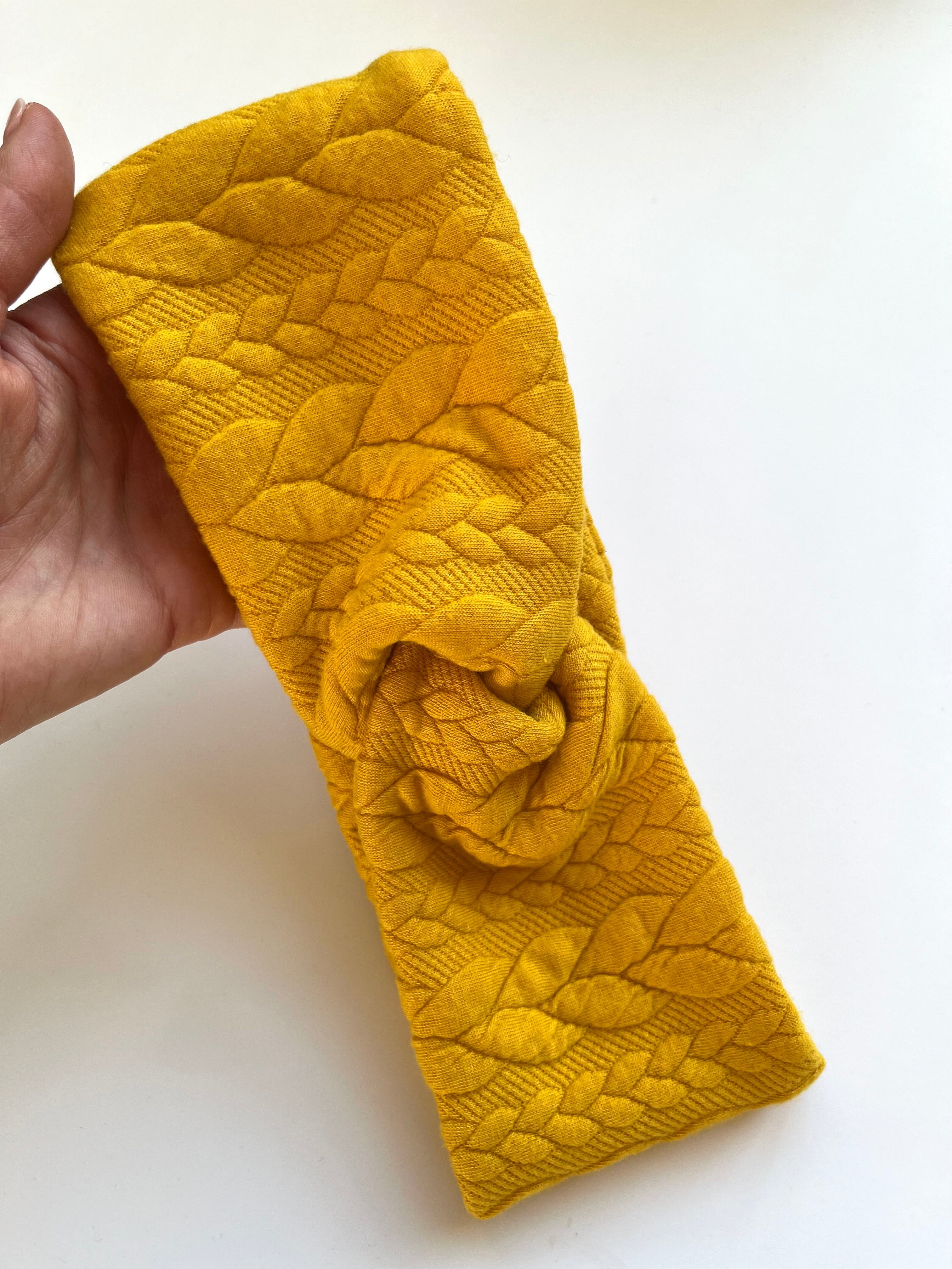 Zopfmuster Stirnband Gelb – handgefertigt, weich, Winter Stirnband Damen