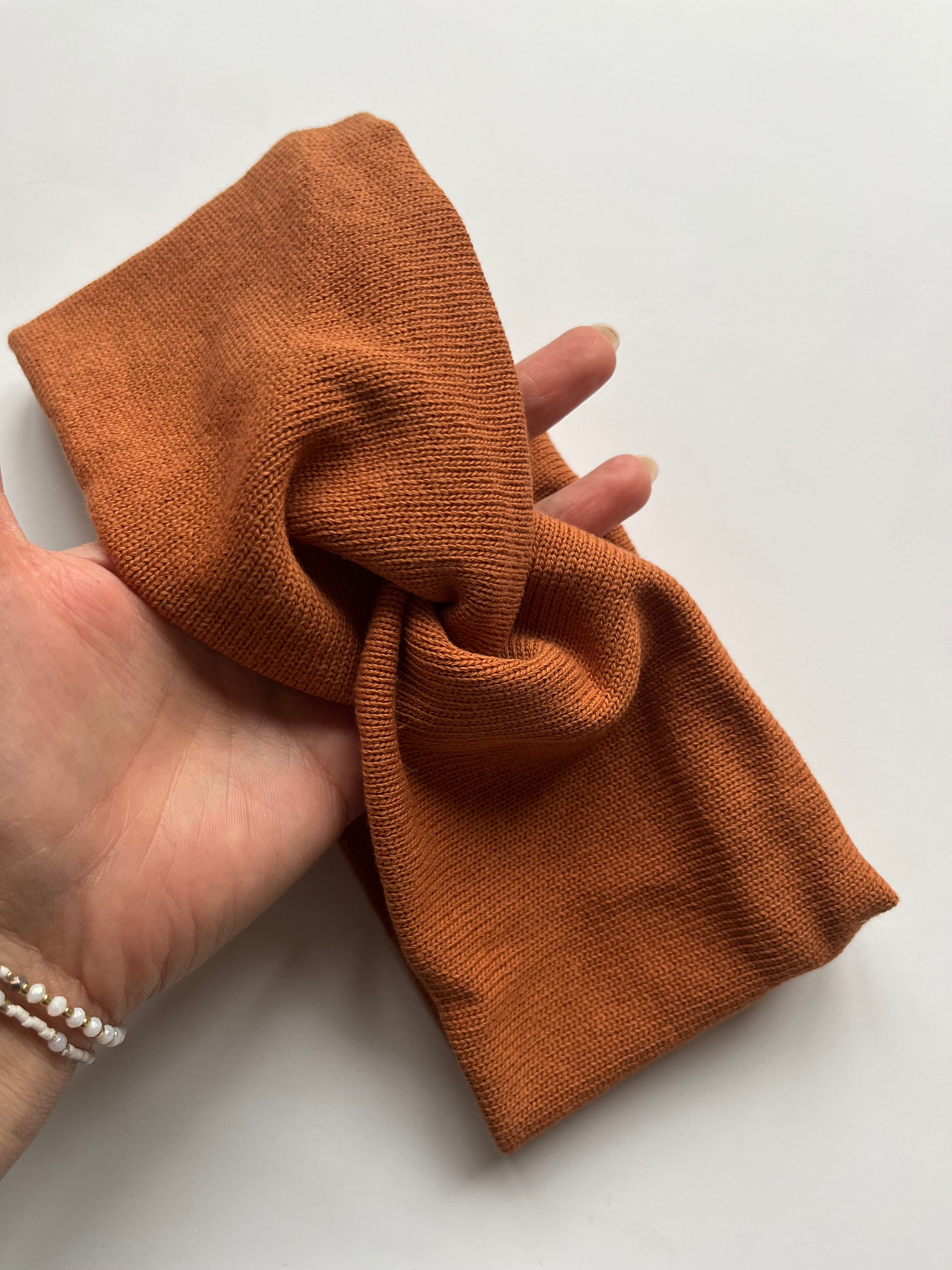 Strick Haarband aus Baumwolle in Zimt