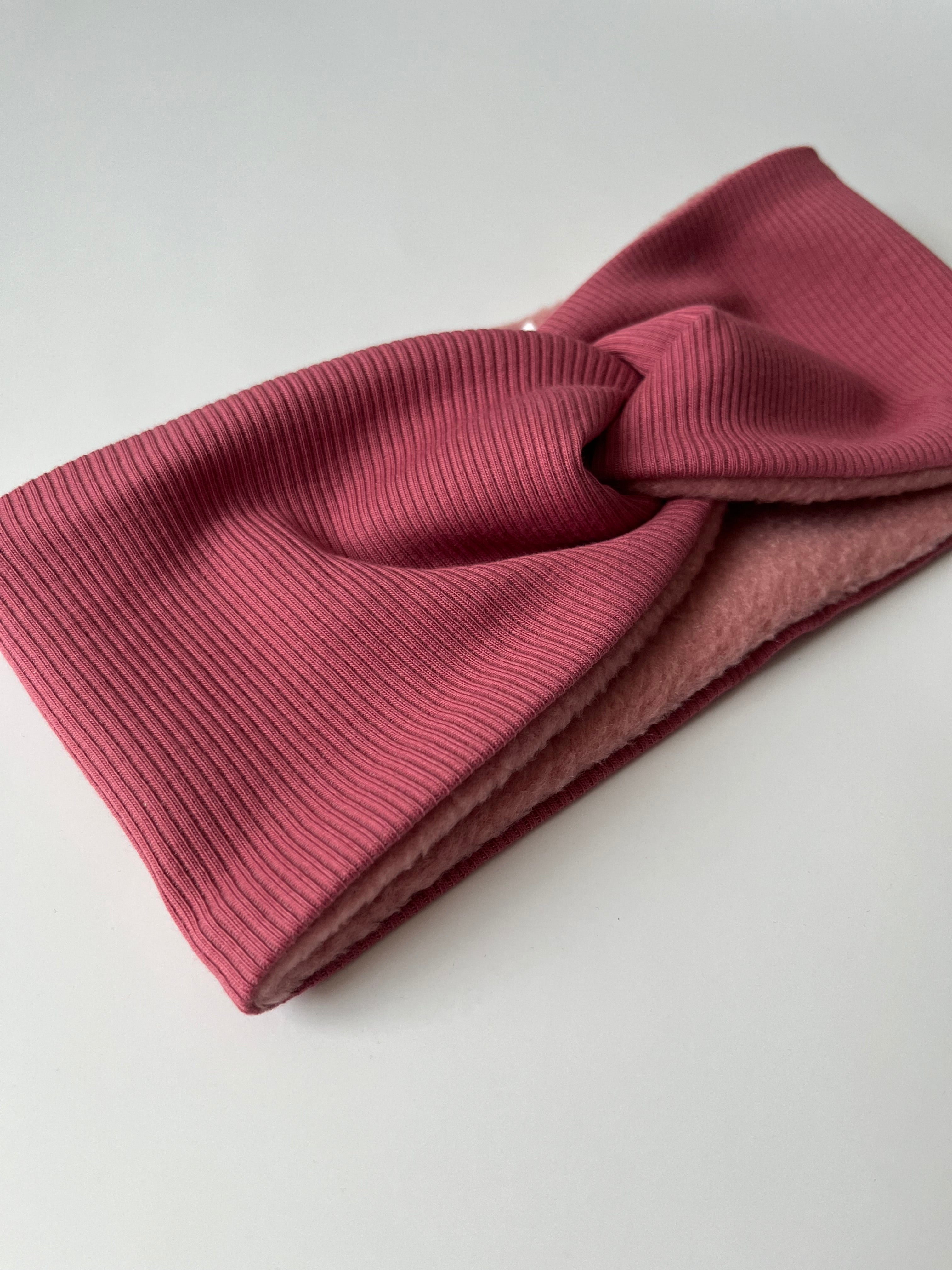 Mini-Auflage Winterstirnband – Himbeere & Altrosa Fleece, weich & handgefertigt