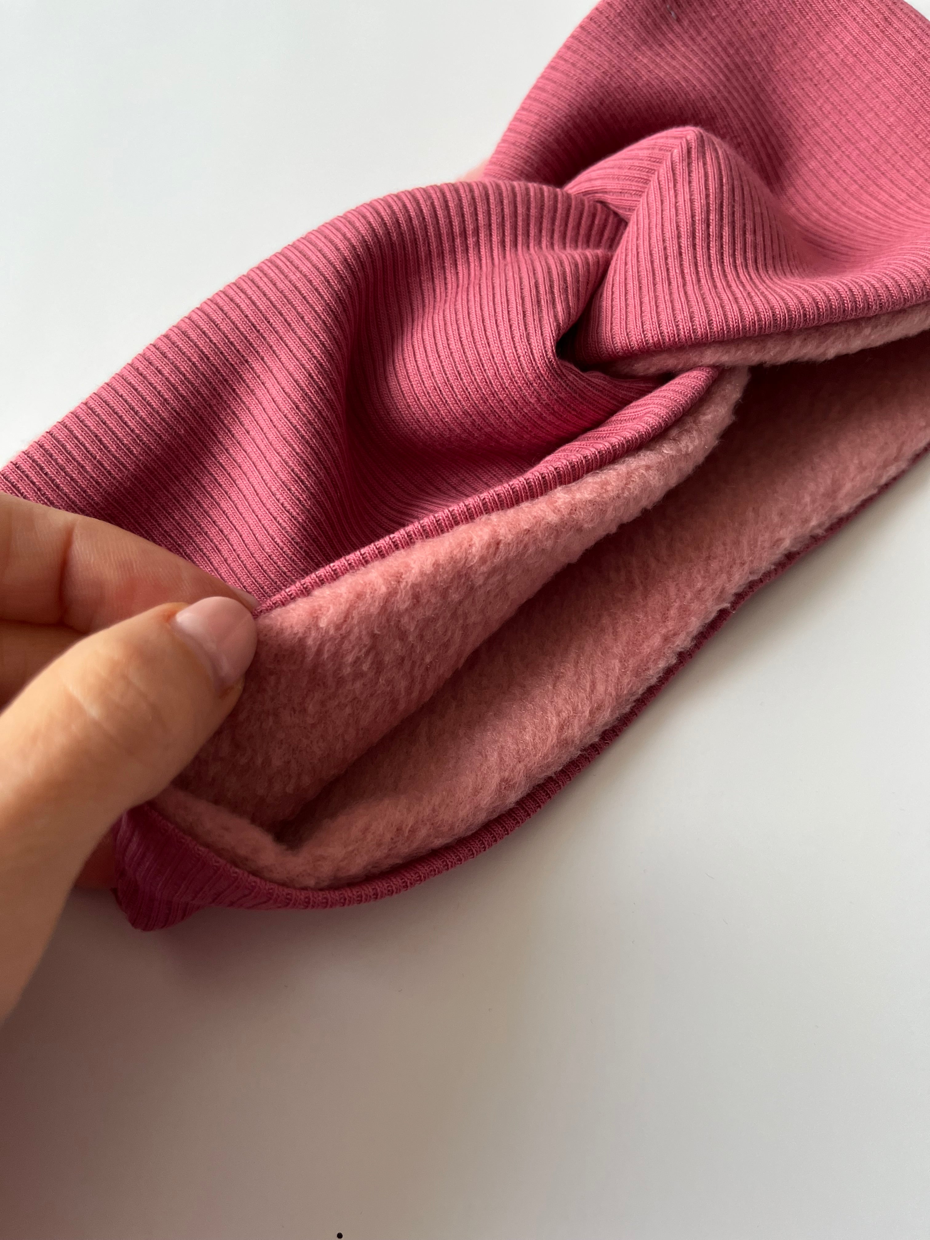 Mini-Auflage Winterstirnband – Himbeere & Altrosa Fleece, weich & handgefertigt