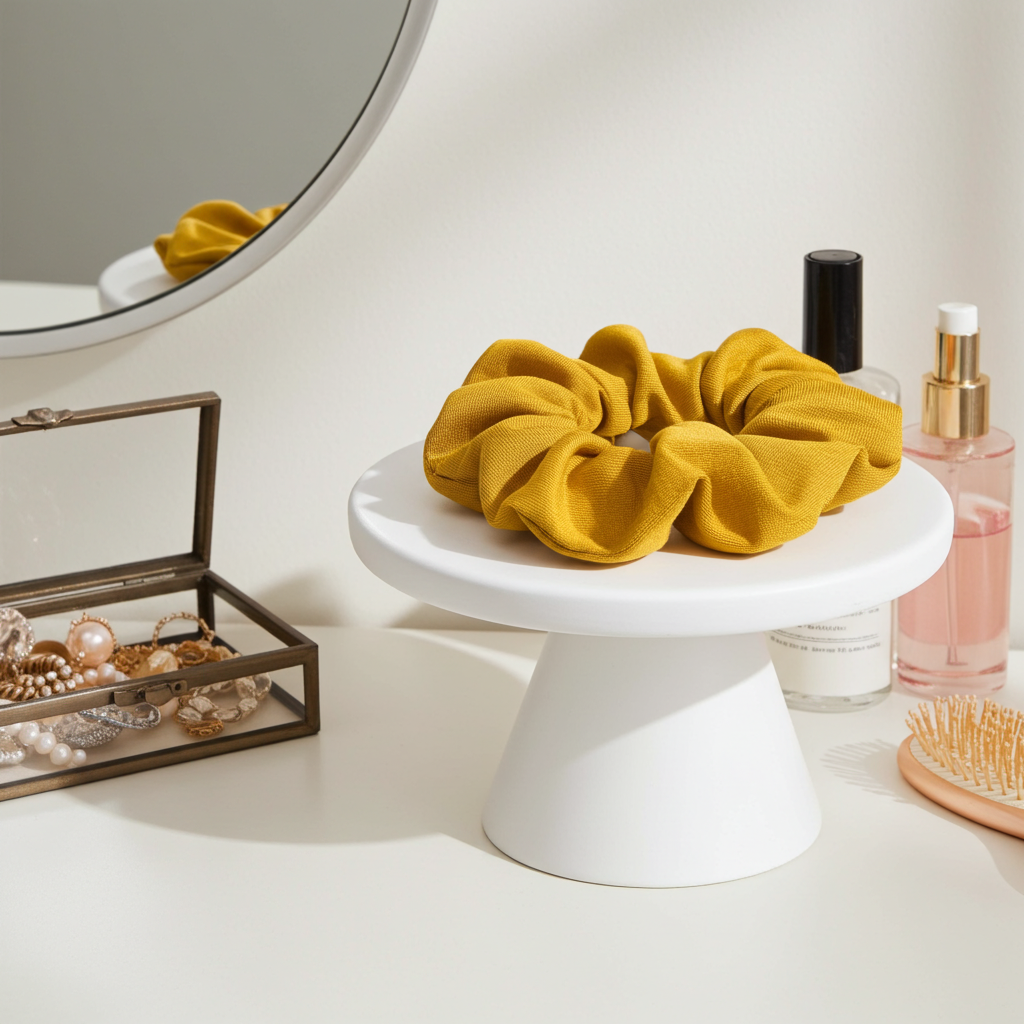 Bambus Scrunchie Kurkuma – handgefertigt, 96% Bambus, 4% Elasthan – weich, elastisch & haarfreundlich