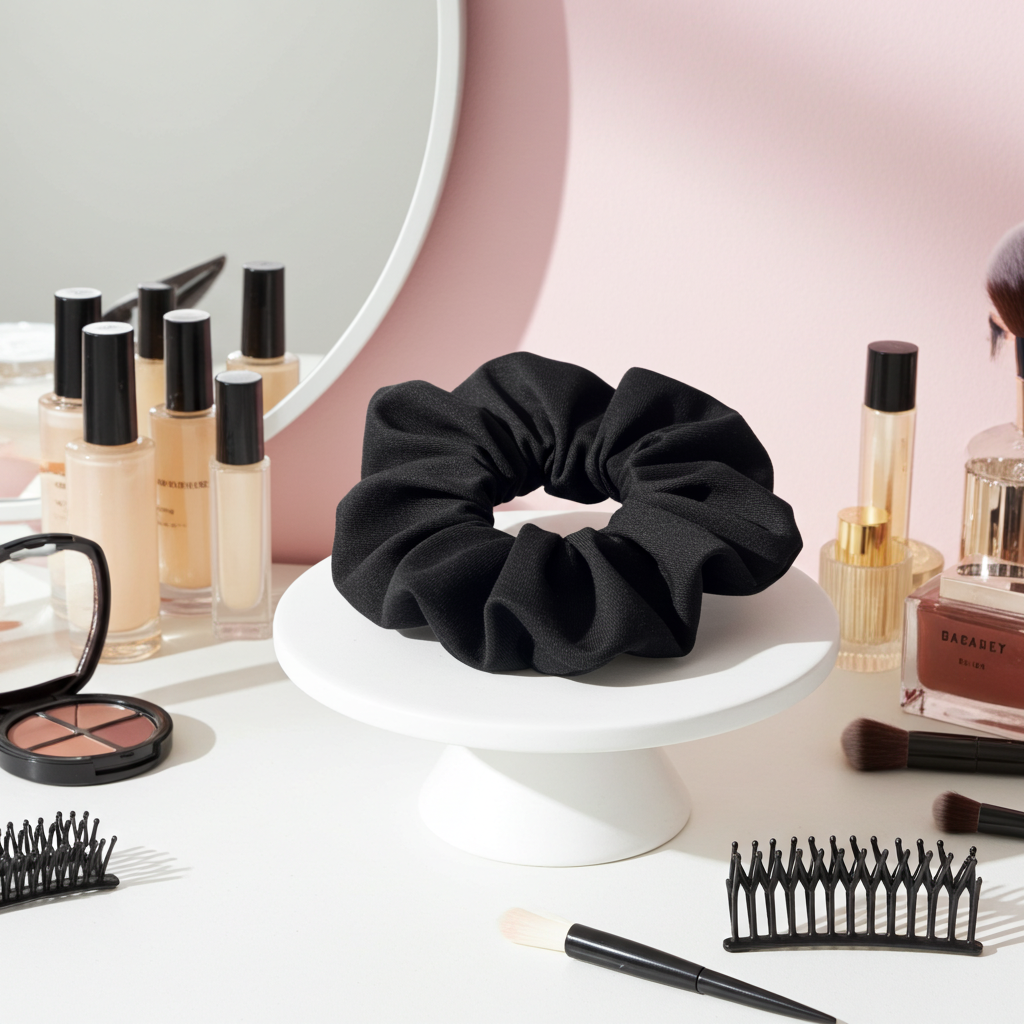 Scrunchie Jersey Schwarz – handgefertigt, weich, dehnbar, 100% Baumwoll‑Jersey