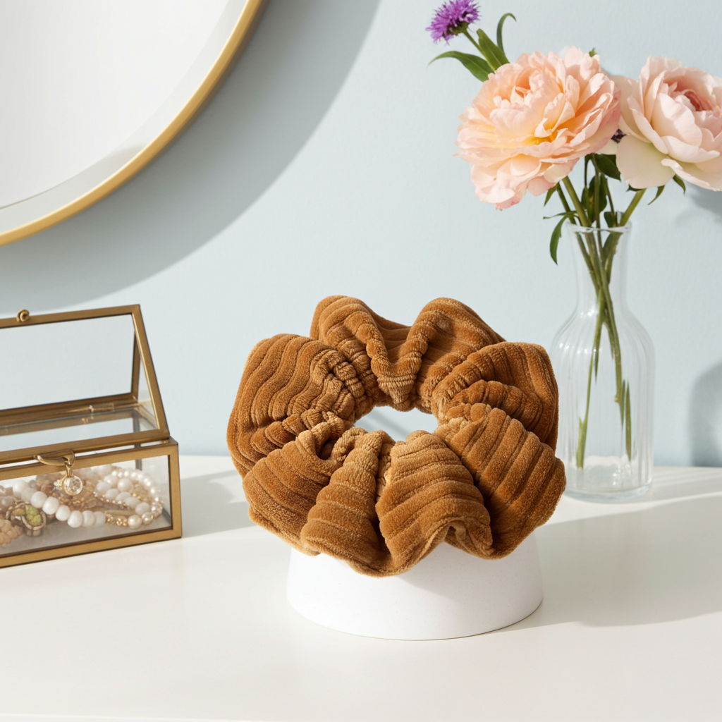 Scrunchie Cord Bernstein – weich, dehnbar & handgefertigt